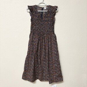 J.Crew Smocked Floral Midi Dress Ruffle Strap Sleeveless Cottagecore Size S
